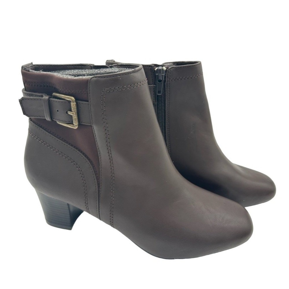 Easy Spirit Rico Ankle Boots Women's Size 7 W Brown Buckle Block Heel Zip